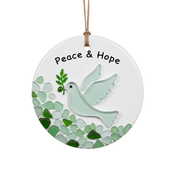 CREATITOY Round Sea Glass Heart Ornament 3 Inches Handmade Coastal Decor Family Keepsake for Home Christmas Tree Holiday Gift