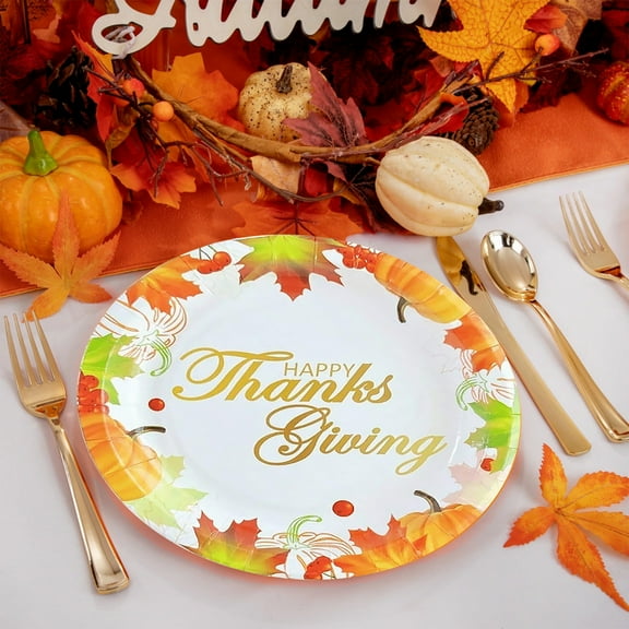 CREATITOY Thanksgiving Dinner Plates - Maple Leaf & Pumpkin Printed Tableware for Holiday Birthday Party Supplies, Home Thanksgiving Feasts & Festive Gatherings
