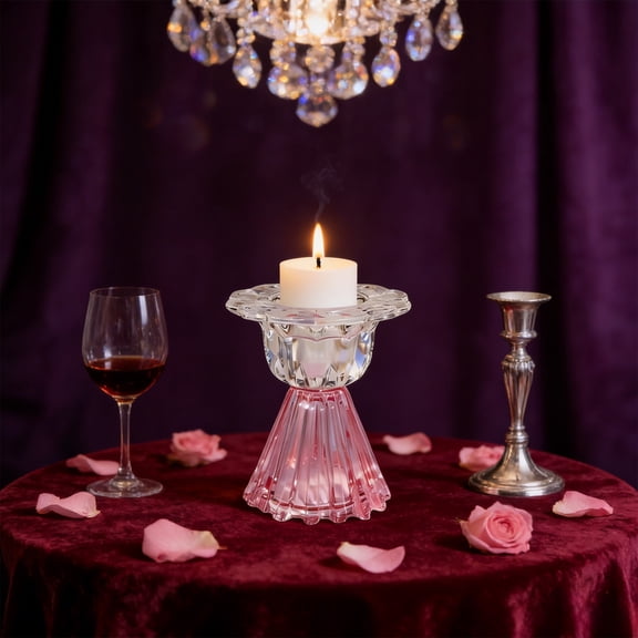CREATITOY Vintage Pink Glass Candle Holders Romantic Floral Cone Shape Crystal Style Home Decor Valentine's Day Gift