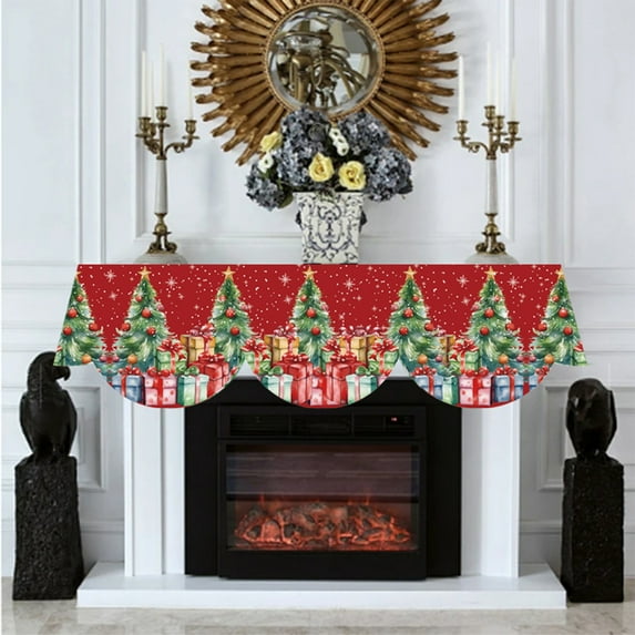 CREATITOY Winter Christmas Fireplace Cover Mantel Scarf with Banner Background Cloth Holiday Decorations for Xmas Home Party Fireplace Decor Supplies