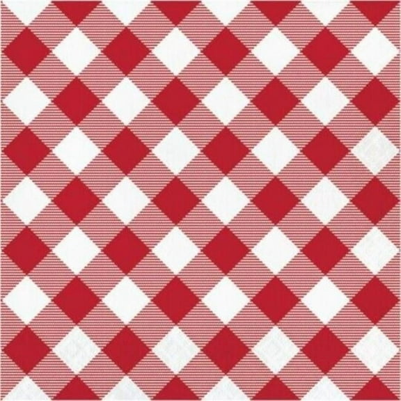 PTYC 349597 6.5 in. Classic Gingham Luncheon Paper Napkin, Red & White