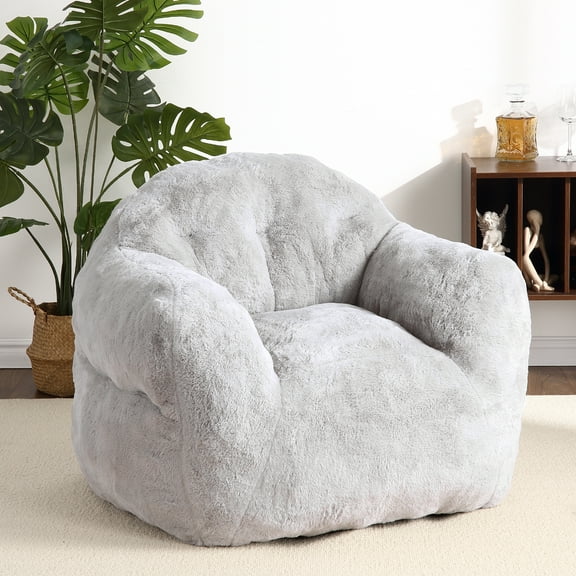 CREATIVE HOBBIES Bean Bag Chairs Soft Faux Fur High-Density Foam Filled Large Bean Bag Sack with Armrests for Living Room, Bedroom, High-Density Foam Filled Sofa Chair 39*37*28in