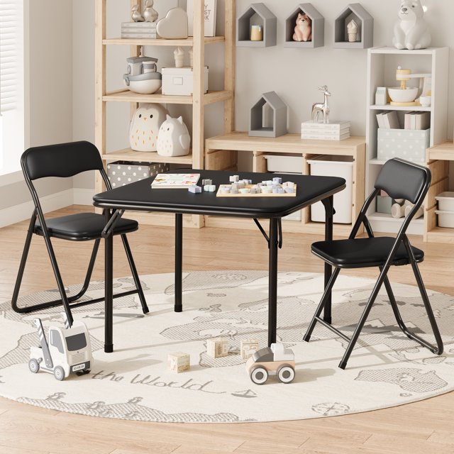 CREATIVE HOBBIES Kids Folding Table and Chairs Set, Portable Toddler Table and Chair with PU