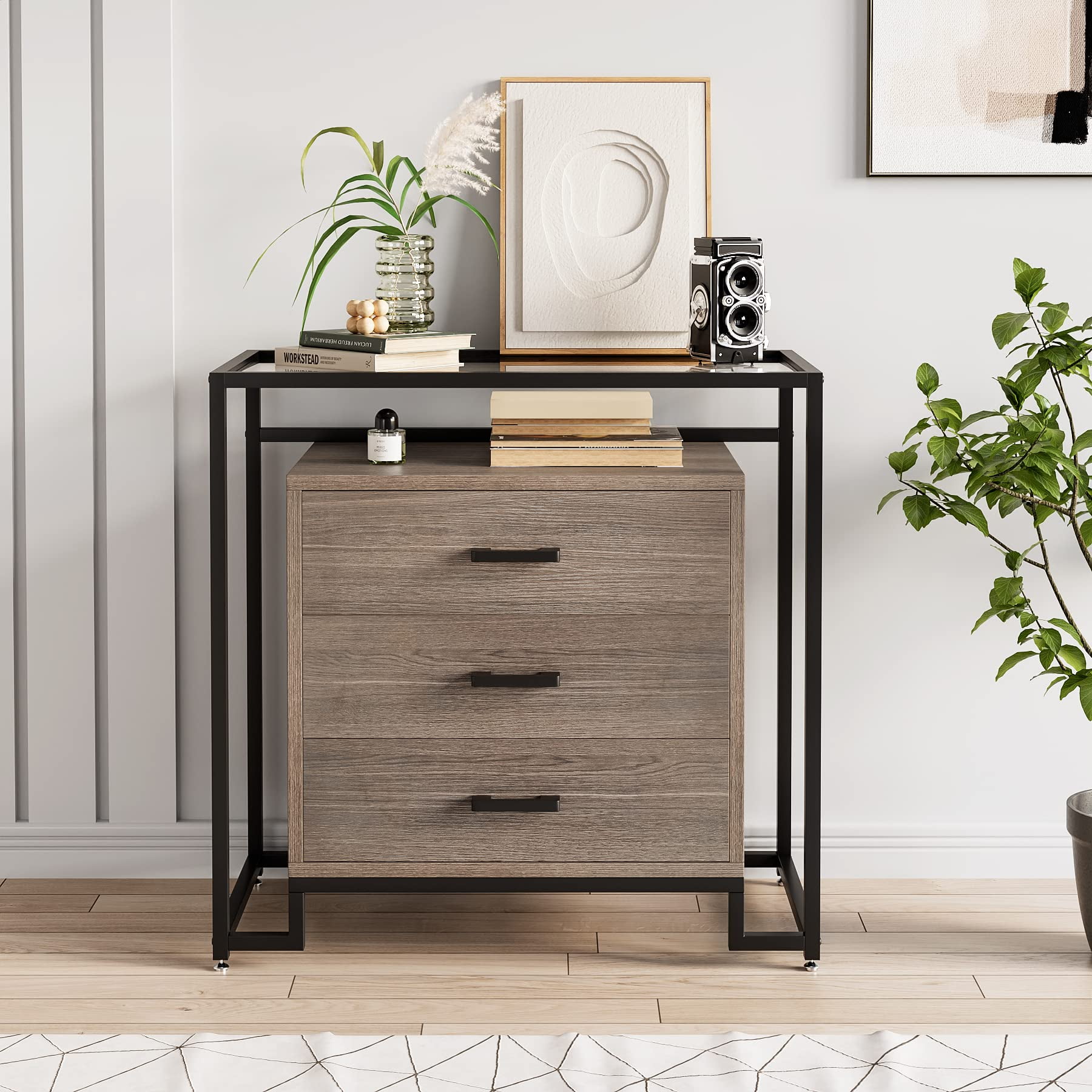 CREATIVE HOBBIES Modern 3 Drawer Chest,3 Drawer Dresser with Tempered