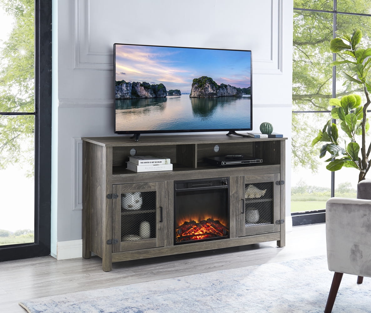 CREATIVE HOBBIES Modern Wood Fireplace TV Stand Fits Up To 65 Inch TVs