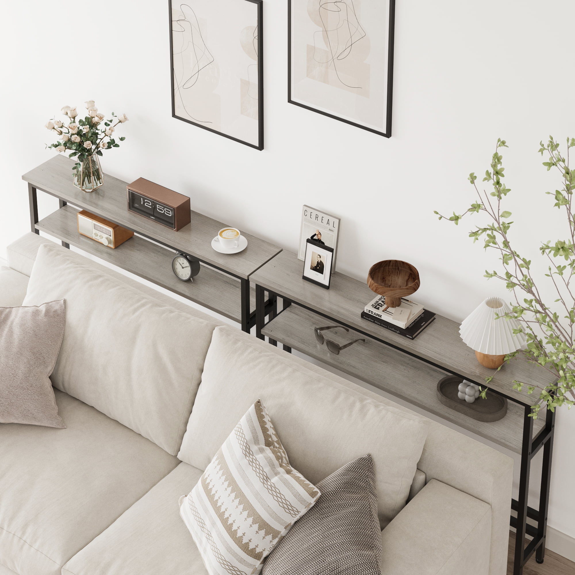 CREATIVE HOBBIES Narrow Sofa Table 2 Tier Skinny Sofa Table with Adjustable Shelf Slim Behind Couch Table for Living Room Entryway Hallway Foyer