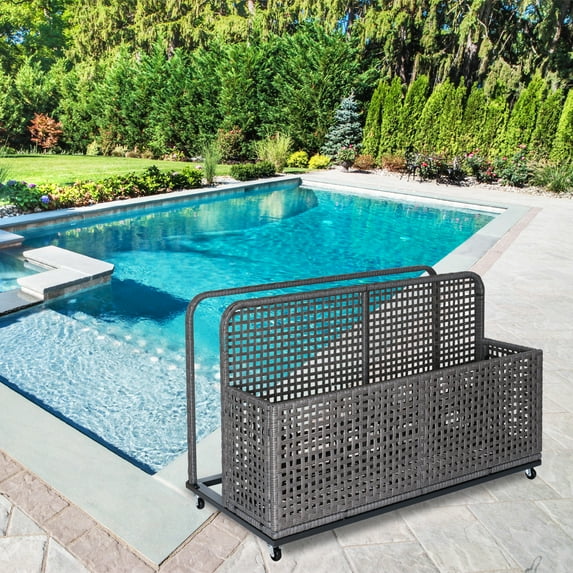 CREATIVE HOBBIES Poolside Float Storage, Outdoor Storage, Patio Poolside Float Storage Basket, Storage Box, PE Rattan Outdoor Pool Caddy with Rolling Wheels for Floaties, Patio, Pool, Beach-Sturdy & M
