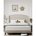 thumbnail image 1 of CREATIVE HOBBIES Queen Size Bed Frame, Upholstered Platform Bed with Wingback Headboard, Heavy Duty Button Tufted Bed Frame with Wood Slat Support, Easy Assembly, No Box Spring Needed, 1 of 7
