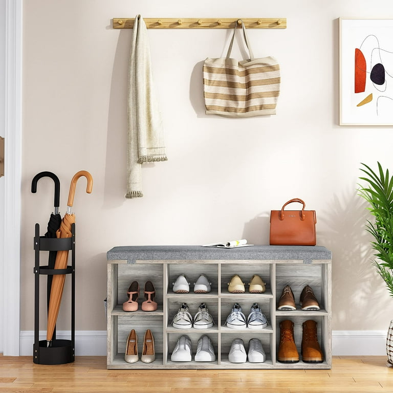 CREATIVE HOBBIES Shoe Storage Bench Cubby Organizer for Entryway Shoe Bench Storage Rack with Foam Pad Seating Cushion for Hallway Bedroom Living