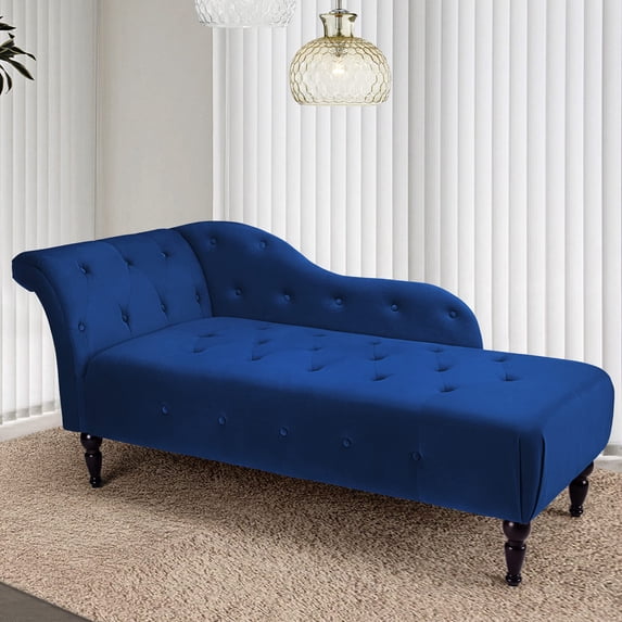 CREATIVE HOBBIES Velvet Chaise Lounge Chair,Modern Tufted Button Lounge Chair with Solid Wood Legs, Upholstered Indoor Sleeper Chair for Living Room, Bedroom Office