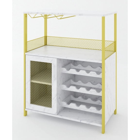 CREATIVE HOBBIES Wine Bar Rack Cabinet with Detachable Wine Rack, Bar Cabinet with Storage and Glass Holder, Wine Rack Table for Home Kitchen Bar