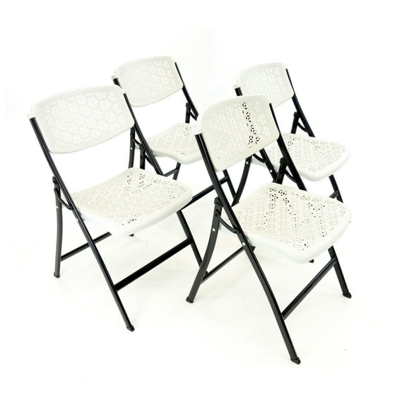 CREATIVE OUTDOOR Honeycomb Design Picnic Folding Chairs, Pack Of 4, White