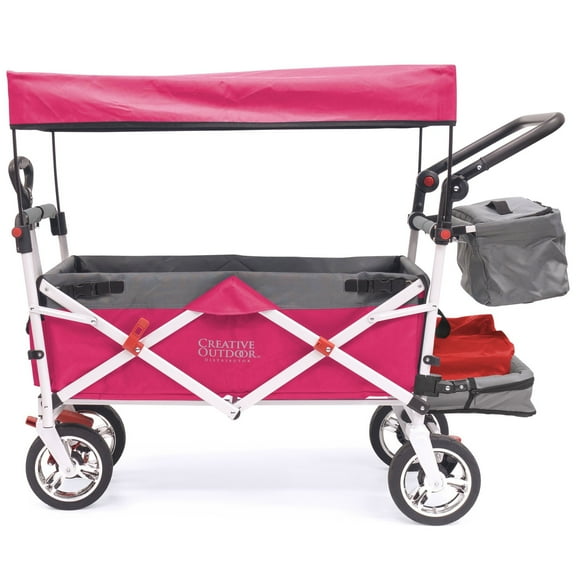 CREATIVE OUTDOOR SILVER SERIES Push Pull Folding Wagon Stroller, Pink, Steel, 48" x 22" x 38.5"