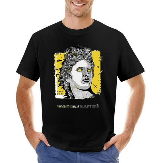 CREATIVE SCULPTURE Vintage T-shirt Mens Cotton Classic Crewneck Short Sleeve Tees Unisex Black 2XL