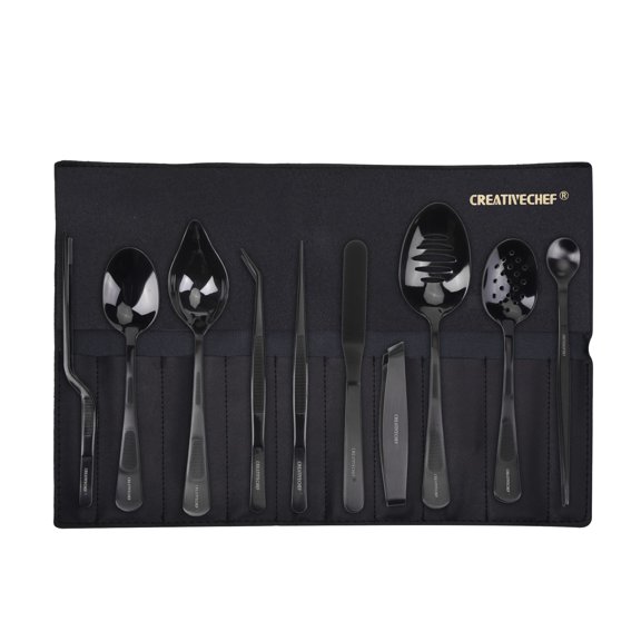 CREATIVECHEF 10 PCS Plating Tools Culinary Set Contains Kitchen Tweezers Spatula Sauce Plating SpoonBlack Y101