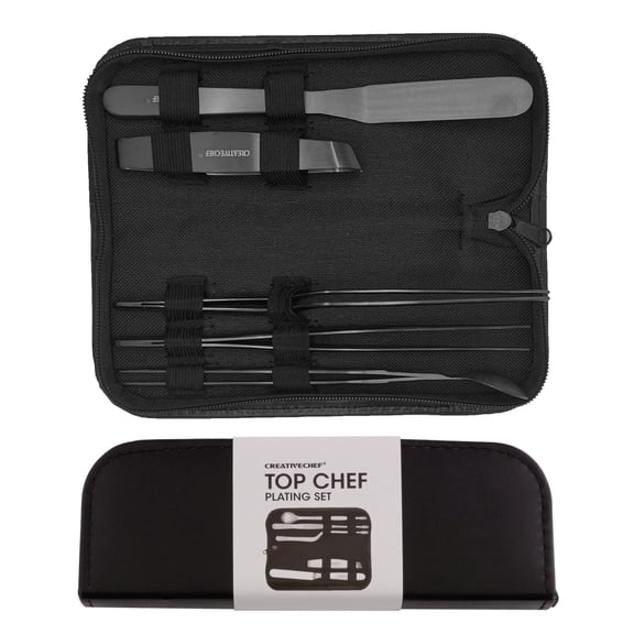 CREATIVECHEF Professional Chef Plating Kit, 5 Piece Culinary Plating Set, Silver, Stainless Steel (5 Piece, Silver) (Black) Y101