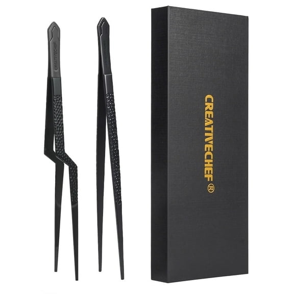 CREATIVECHEF Tweezer Tongs, High-Precision Stainless Steel, Titanium Coati 2-Count