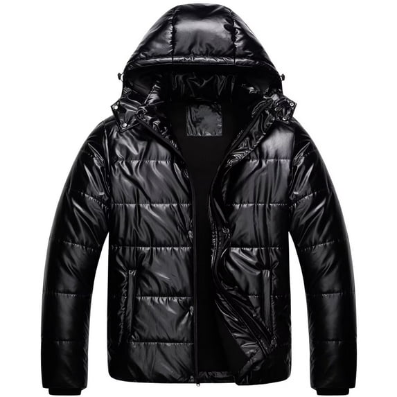 Chrisuno Big and Tall Men's Winter Coats Jacket for Men Thicken Warm Double Hooded Quilted Cotton Coat Parka Puffer Shiny Black 4X