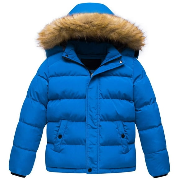 Chrisuno Boy's Fleece Puffer Coat Winter Warm Quilted Padded Outerwear Thicken Jacket Blue 6/7