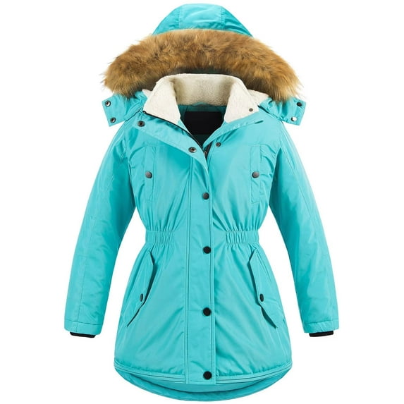 Chrisuno Girl's Long Winter Coats Sherpa Trimmed Collar Puffer Ski Jacket Blue 8