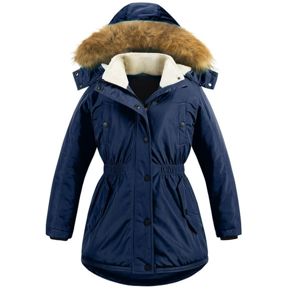Chrisuno Girl's Winter Puffer Heavyweight Coat Fleece Lined Sherpa Jacket Waterproof Outwear Navy 4-5