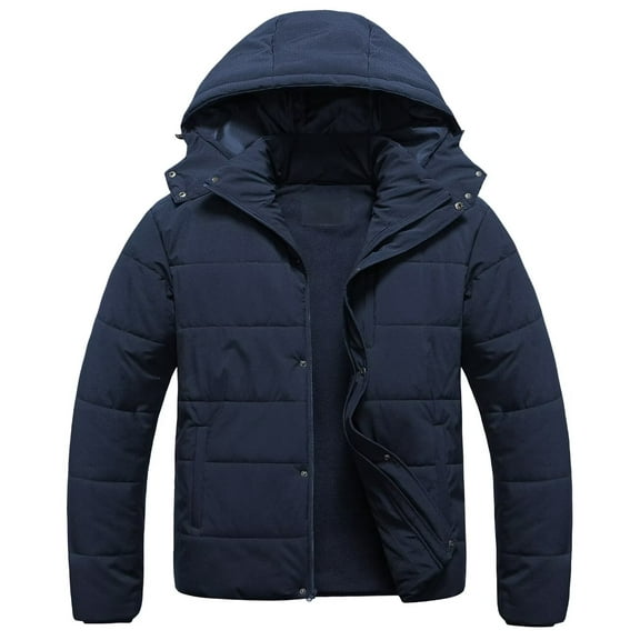 Chrisuno Mens Big and Tall Winter Jackets Warm Waterproof Puffer Jacket Hooded Windproof Winter Coat with Recycled Insulation Navy Blue 2X