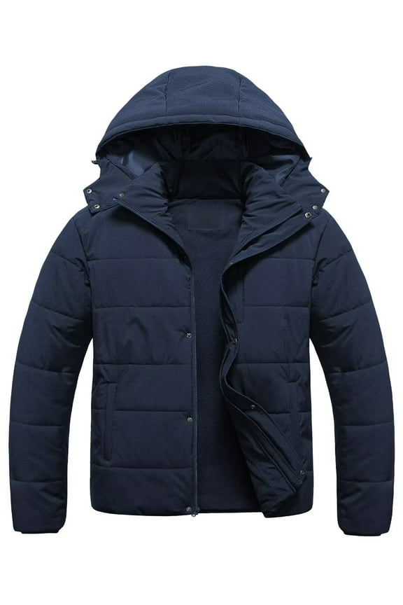Mens Big and Tall Winter Jackets Warm Waterproof Puffer Jacket Hooded Windproof Winter Coat with Recycled Insulation Navy Blue 2X