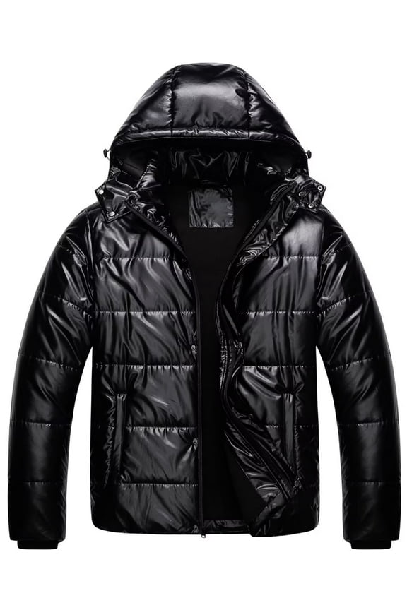 Mens Winter Coats Big and Tall Jacket Men Men's Water-Repellent Windproof Thicken Parkas Long Hooded Padded Puffer Shiny Black 2X