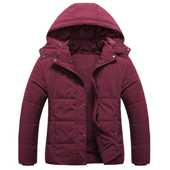 Chrisuno Women's Plus Size Winter Thicken Puffer Coat Warm Fleece Lined Parka Jacket with Hood Wine Red 2X