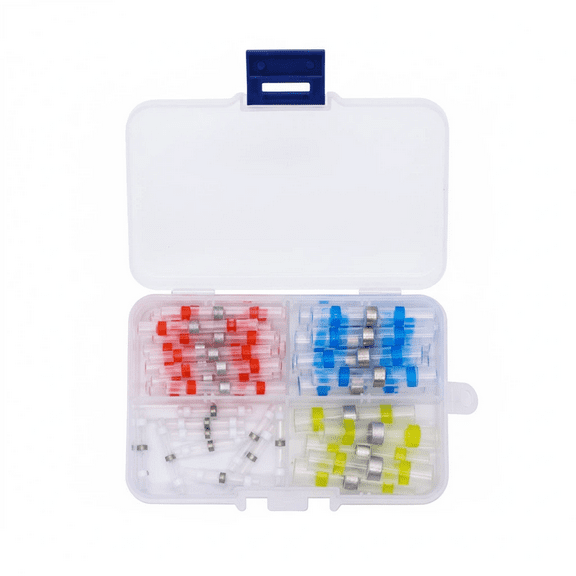 CREHNIL Heat Shrink Solder Seal Wire Connectors Kit 50PCS, Waterproof Butt Connector Heat Shrink Electrical Terminals, Insulated Solderless Wiring Splice Connectors for Marine Automotive Boat Truck