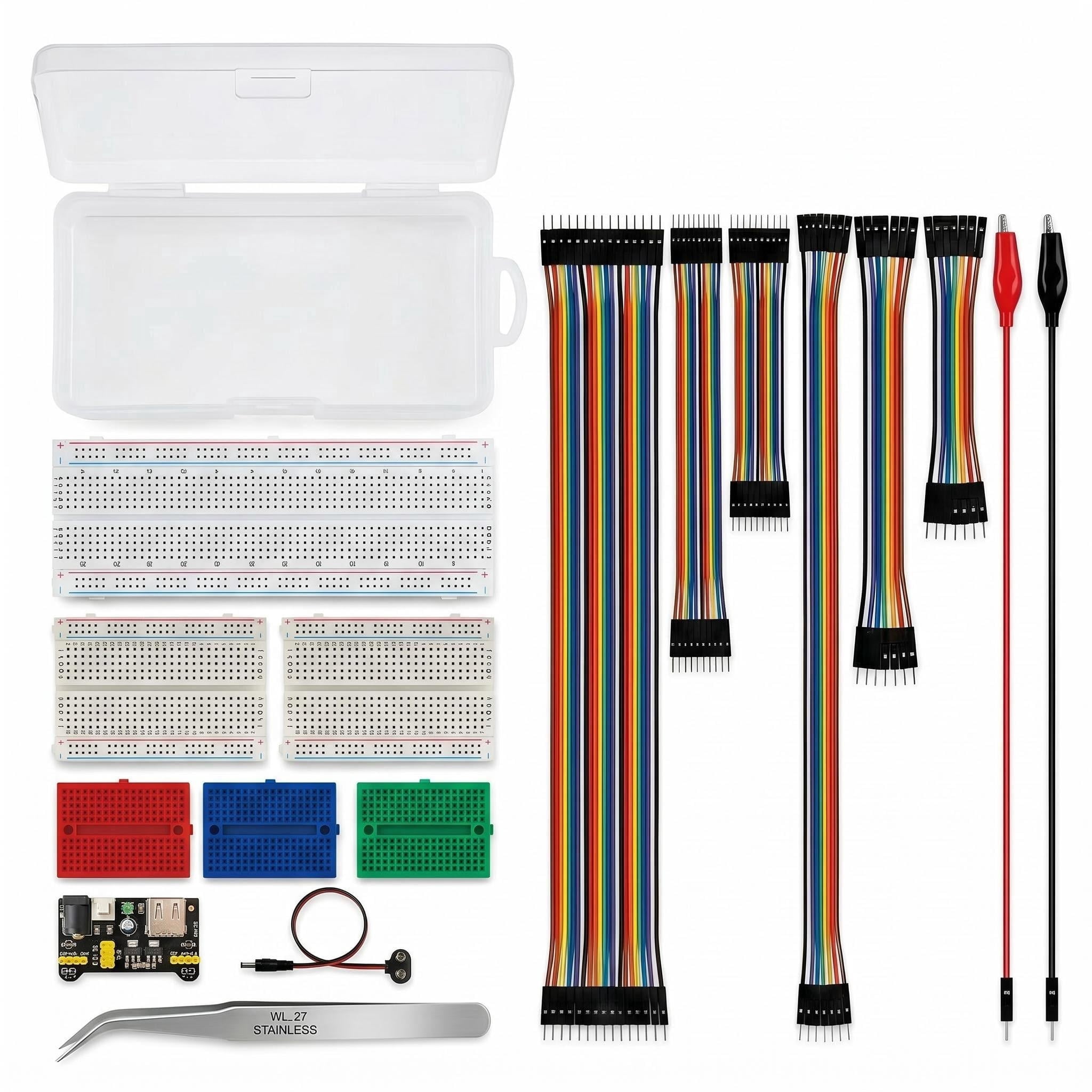 CREHNIL Solderless Breadboard Kit with Jumper Wires, Power Module, Tweezers & Storage Box