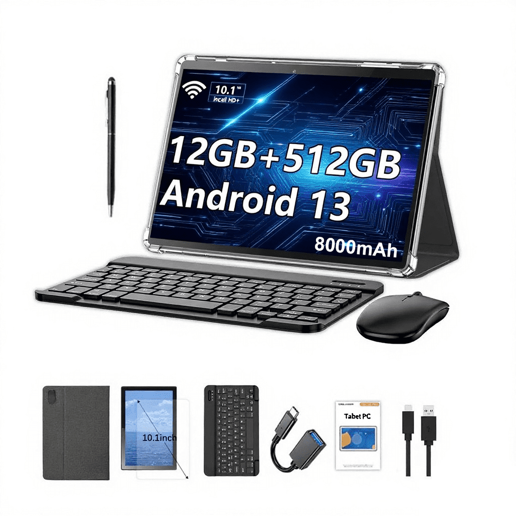 CRELANDER Android Tablet 10.1 Inch Tablet with SIM Card Slot 4G LTE Calling,12GB+512GB, 8000mAh Battery, Dual Camera,Bluetooth/WiFi, Bundle with Keyboard, Case,Mouse & Stylus (Grey Black)