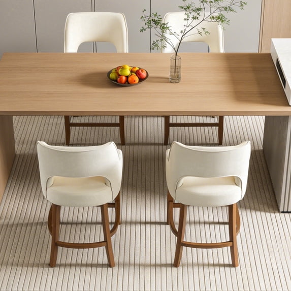 CRERIYO 26" Counter Height Bar Stools Set of 4, Upholstered Bar Chairs with Walnut Curved Footrest for Kitchen Island, Beige