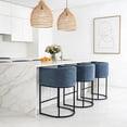 thumbnail image 1 of CRERIYO 26" Counter Height Bar Stools Set of 3, Chenille Upholstered Modern Barrel Bar Chairs with Metal Frame, Blue, 1 of 6