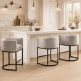thumbnail image 1 of CRERIYO 26" Counter Height Bar Stools Set of 3, Fabric Upholstered Modern Barrel Bar Chairs with Metal Frame, Gray, 1 of 6