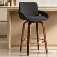 thumbnail image 1 of CRERIYO 26" Swivel Counter Height Bar Stool Set of 1, Linen Fabric Upholstered Bar Chair with Silver Ring Footrest and Walnut Wood Legs, Darkgray, 1 of 7