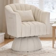 thumbnail image 1 of CRERIYO 360° Swivel Accent Chair Set of 1, Cloud Velvet Upholstered Barrel Seat with a Pillow, Round Lounge seating for Living Room, White, 1 of 6