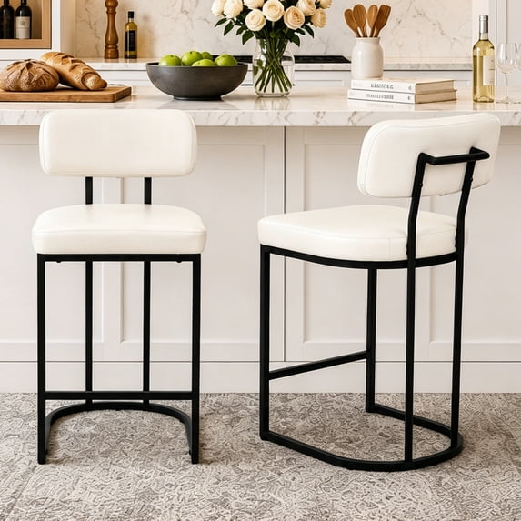 CRERIYO Counter Height Bar Stools Set of 2, Upholstered Kitchen Island ...