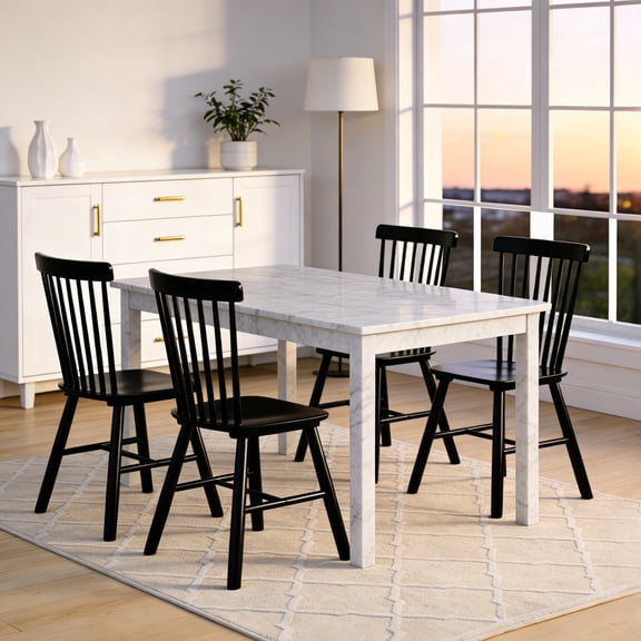CRERIYO Solid Wood Windsor Dining Chairs, Set of 4, Spindle Back Kitchen Chairs with H-Style Legs, Classic Farmhouse Dining Room Chairs, Black