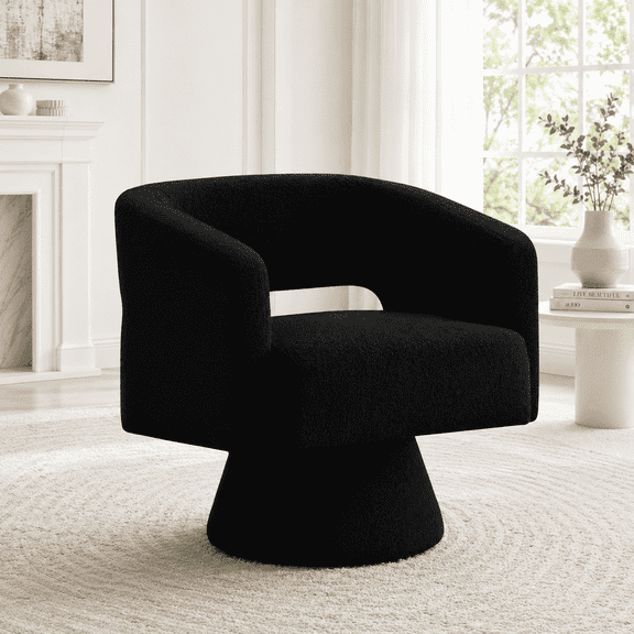 CRERIYO 360° Swivel Barrel Accent Chair Set of 1, Oversized Soft Teddy Velvet Armchair for Living Room and Bedroom, Black