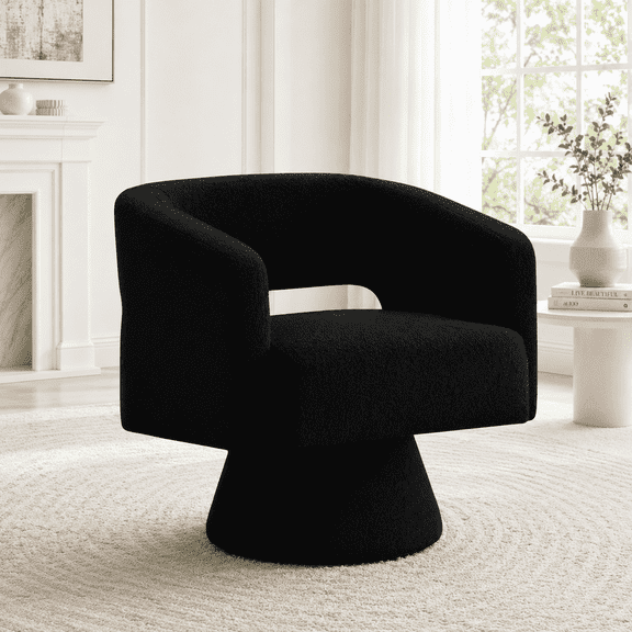CRERIYO 360° Swivel Barrel Accent Chair Set of 1, Oversized Soft Teddy Velvet Armchair for Living Room and Bedroom, Black