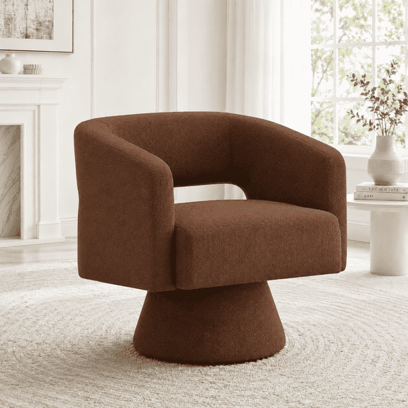 CRERIYO 360° Swivel Barrel Accent Chair Set of 1, Oversized Soft Chenille Armchair for Living Room and Bedroom, Orange