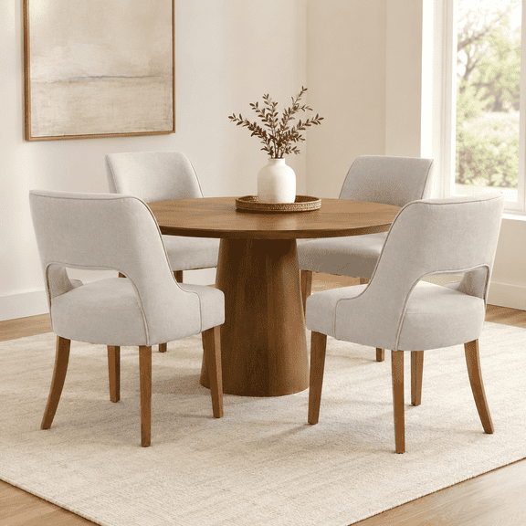 CRERIYO Upholstered Dining Chair Set of 4, Linen Fabric Seat with Wood Legs and Cutout Back, Modern Armless Kitchen Dining Room Furniture, Linen