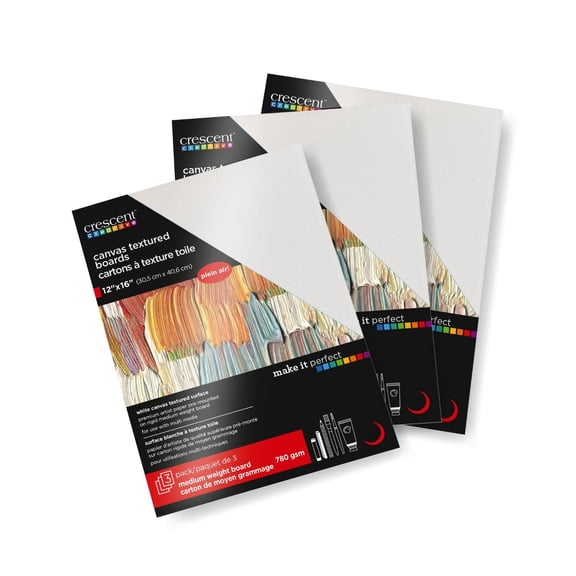Crescent White Canvas Boards for Painting, Drawing, Sketching, 12"x16", Multi-Media, Acid Free, Rigid, Portable, Ideal For Plein Air, Cold Press, 3 Sheets