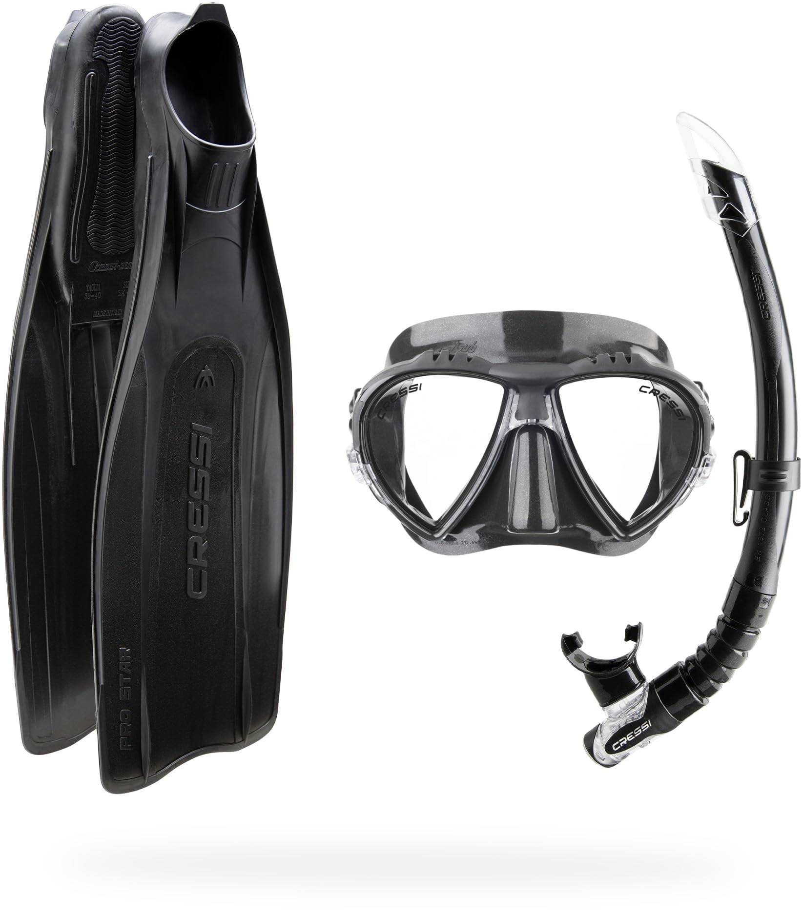 CRESSI Pro Star w/Bag Full Foot Pocket Fins, Black, 43/44