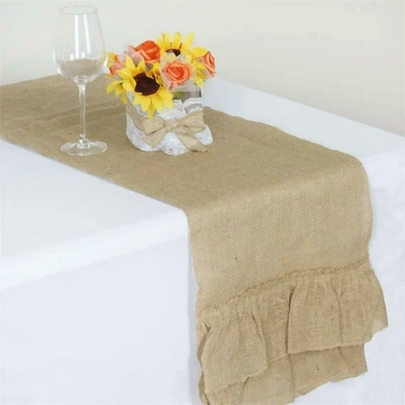 CRESTIN- 1 Pc Natural Burlap 14X108 Table Runner With Ruffled Edge Wedding Party