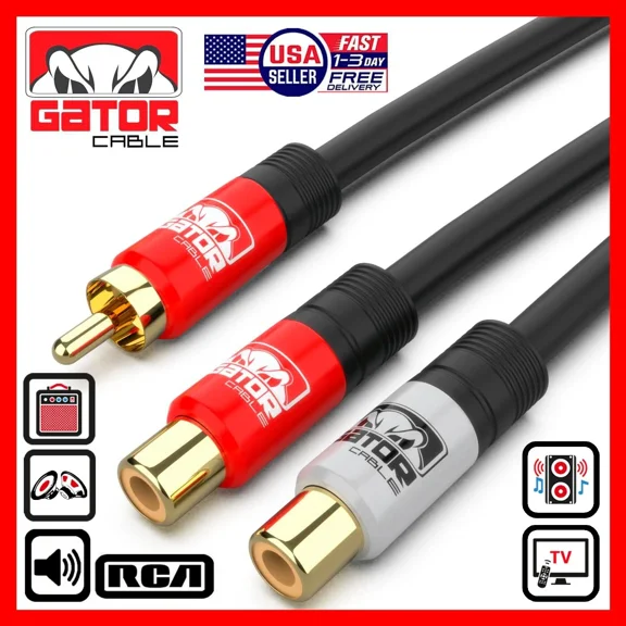 CRESTIN- 1 Rca Male To 2 Rca Female Splitter Audio Y Rca Adapter Cable Stereo Subwoofer