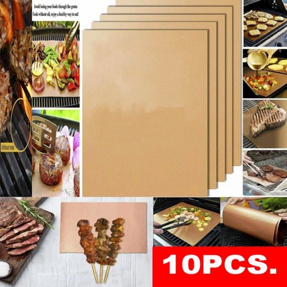 CRESTIN- 10 Bbq Copper Grill Mats Baking Mats Non Stick Mat Pad Bake Cooking Sheet Liner
