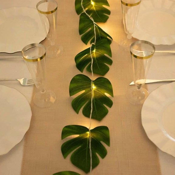 CRESTIN- 10 Feet Green Led Artificial Monstera Leaves Garland String Lights Party Events