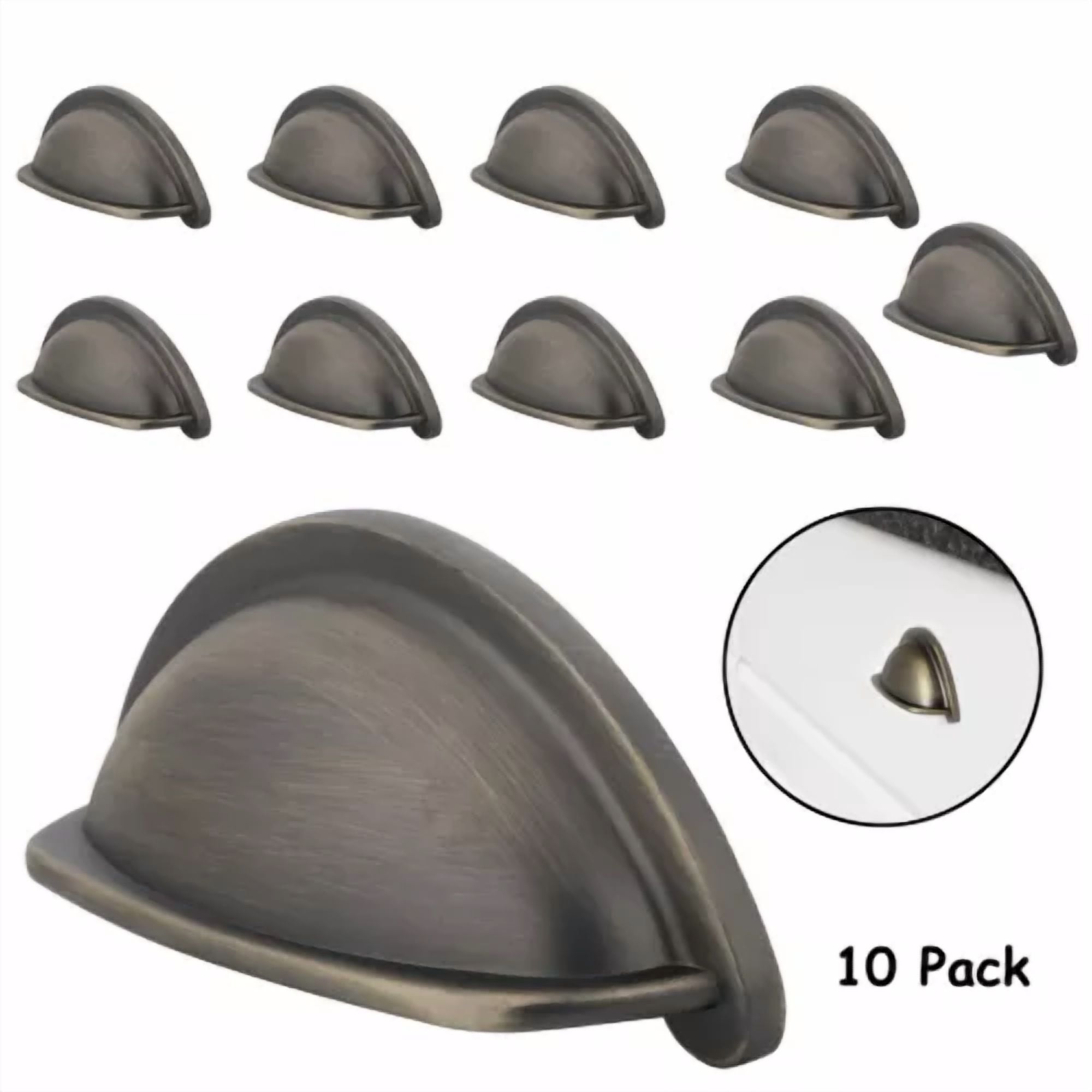 CRESTIN- 10 Pack Antique Brass Bin Cup Cabinet Pull Kitchen Bath Drawer Handles Knob